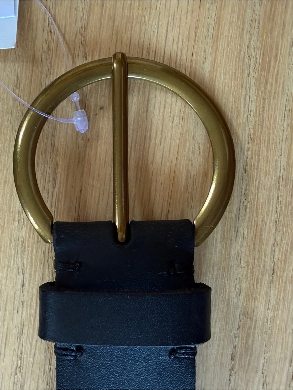 Frye Black Leather Belt with Antique Gold Round Buckle- Women’s Large